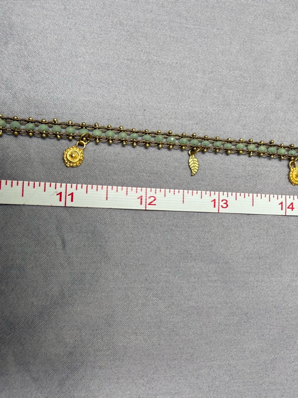 Boho Gold-Tone Charm necklace with Pale Green Beads